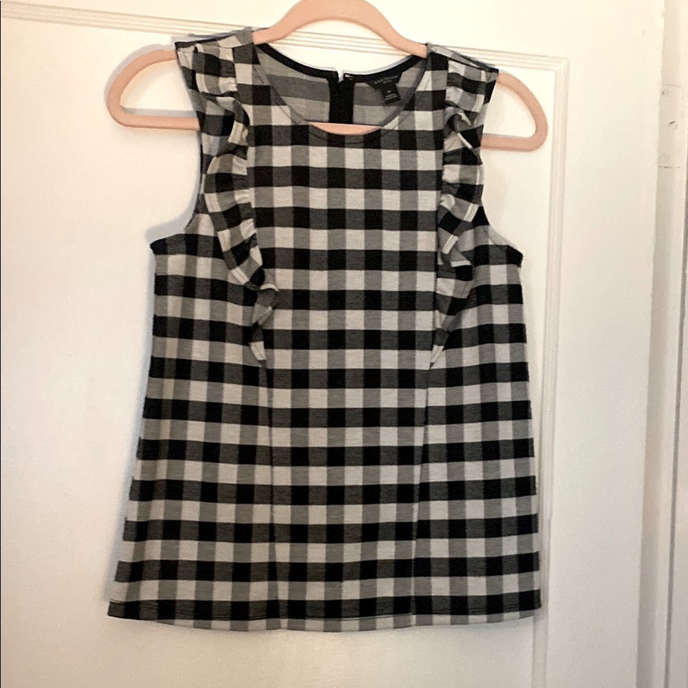 Ann Taylor Black and White Ruffled Sleeveless Blouse